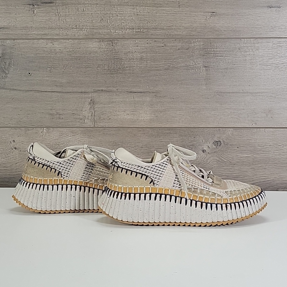 Chloe Nama Platform Beige Knit Sneakers  Sz 37 7